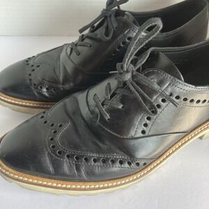 Ecco‎ Incise Oxford Women's Size 7 Black Leather Wingtip Brogue Chuky Lug Sole